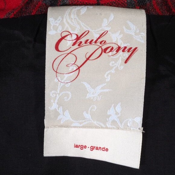 Chulo Pony Womens Large Vest Wool Blend Plaid Red Black Hooded Vintage Shawl Col - Picture 9 of 10